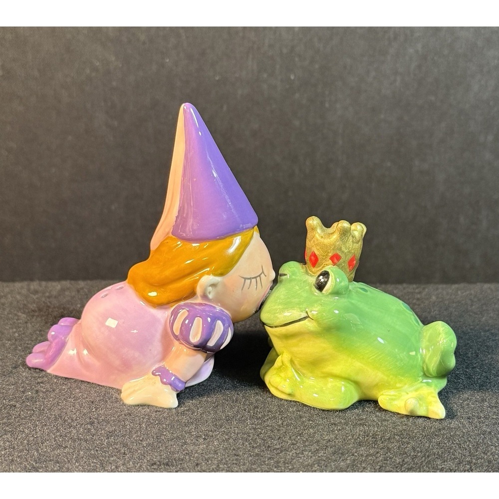 Ceramic Kissing Princess & Frog Magnetic Salt & Pepper Shakers